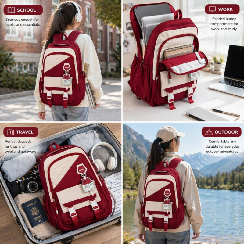 Urban Whimsy Two-Tone Nylon Backpack – Brown & Ivory (46cm)