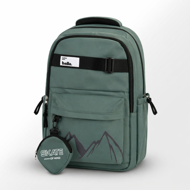 Adventure Mountain Graphic Backpack with Accessory Pouch – Gray Turquoise (46cm)