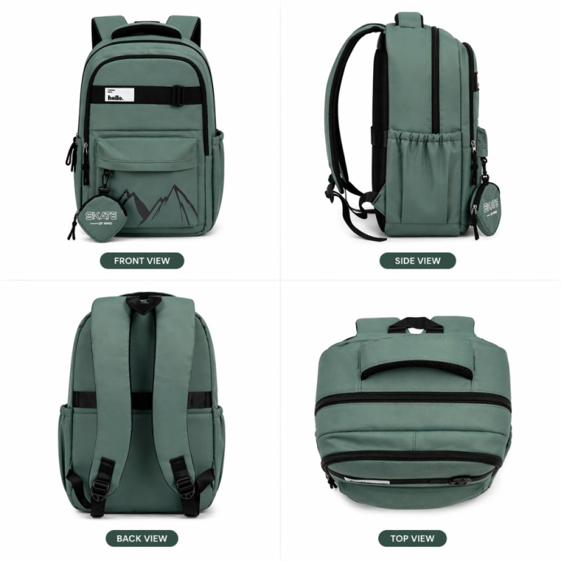 Adventure Mountain Graphic Backpack with Accessory Pouch – Gray Turquoise (46cm)