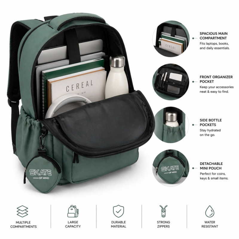Adventure Mountain Graphic Backpack with Accessory Pouch – Gray Turquoise (46cm)