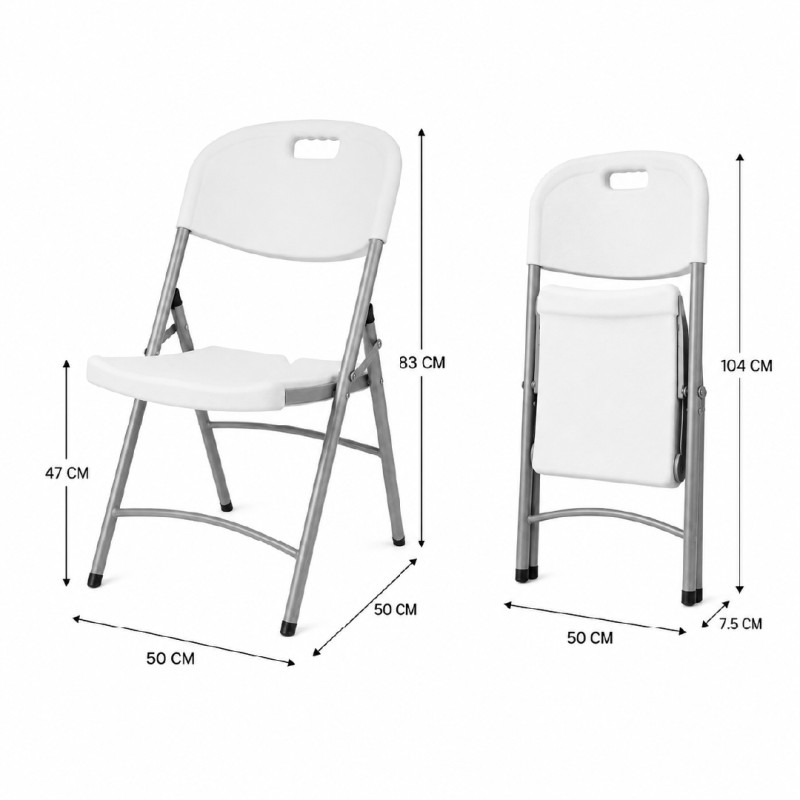 Sturdy Space-Saving White Plastic Folding Chair with Steel Frame (83x50cm)