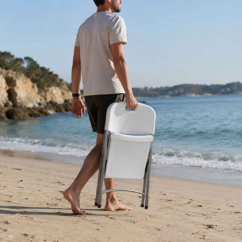 Sturdy Space-Saving White Plastic Folding Chair with Steel Frame (83x50cm)