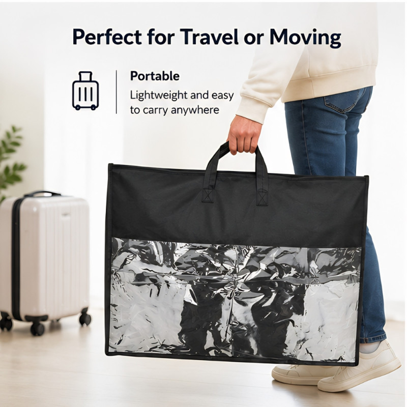 Lightweight and Portable Heavy-Duty Moving Bag for Clothes and Bedding – 55 x 78 cm – Black