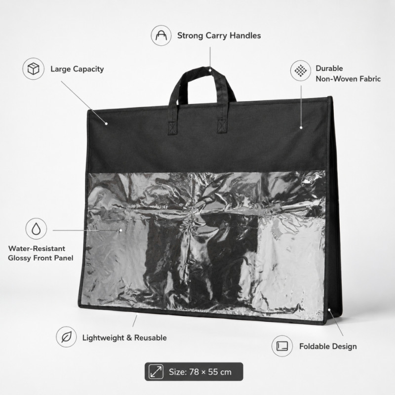 Lightweight and Portable Heavy-Duty Moving Bag for Clothes and Bedding – 55 x 78 cm – Black