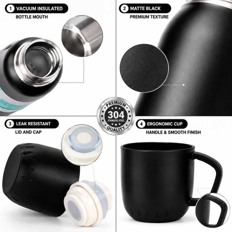 Premium Insulated Vacuum Flask Set – black Arabic Coffee Style (23.5 x 7cm)