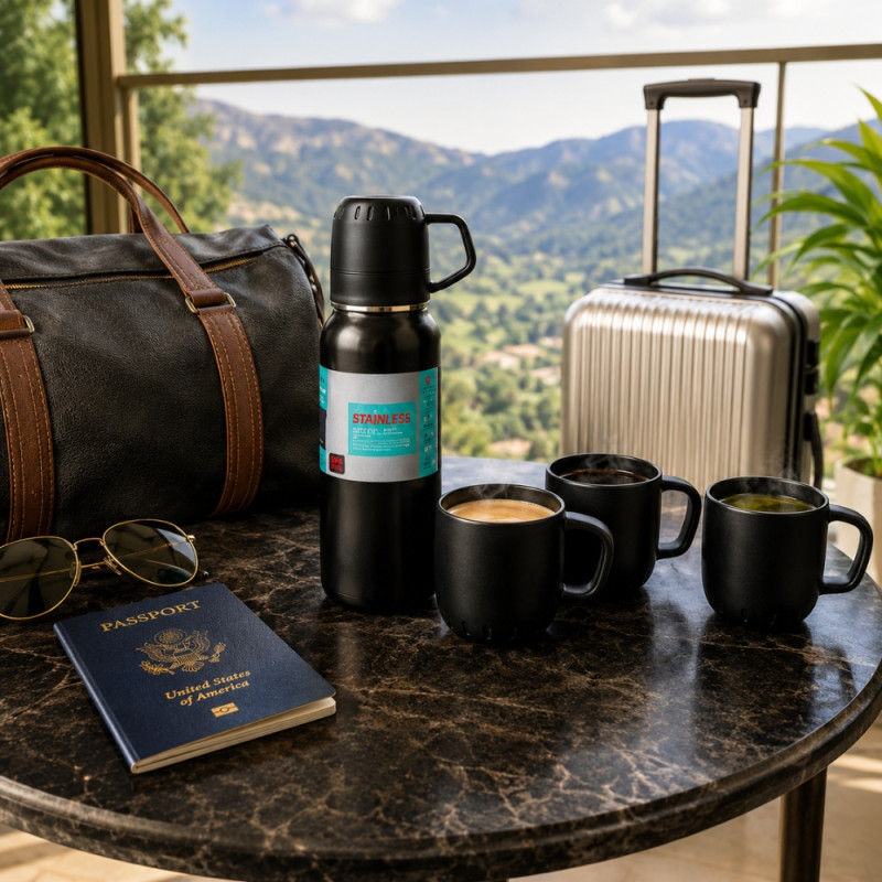 Premium Insulated Vacuum Flask Set – black Arabic Coffee Style (23.5 x 7cm)