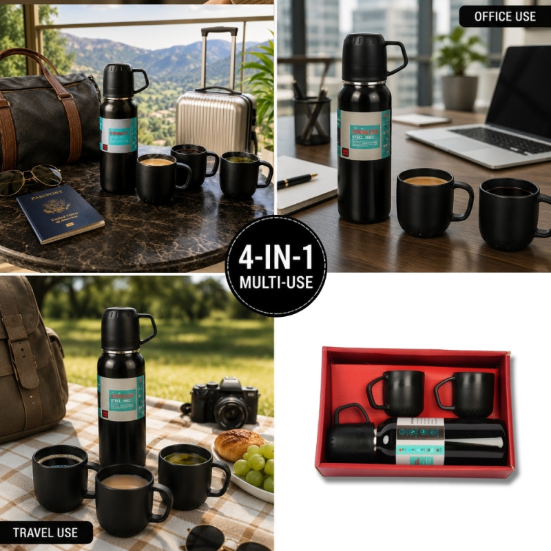 Premium Insulated Vacuum Flask Set – black Arabic Coffee Style (23.5 x 7cm)