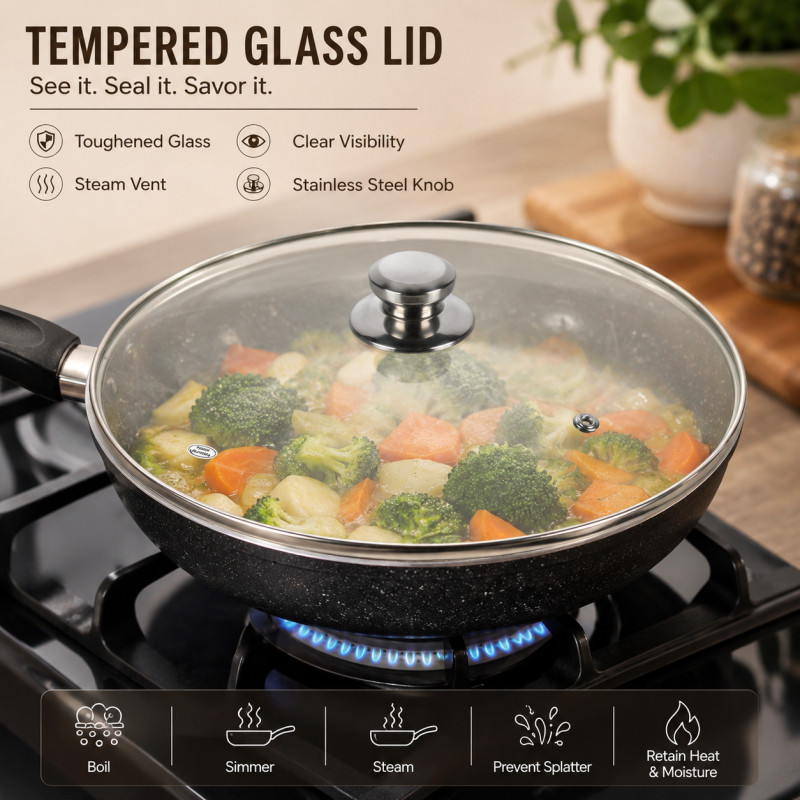 Transparent Beauty Tempered Glass Pot Lid Designed for Everyday Cooking &amp; Kitchen Excellence – Silver (DIA-30, T-30 CM)