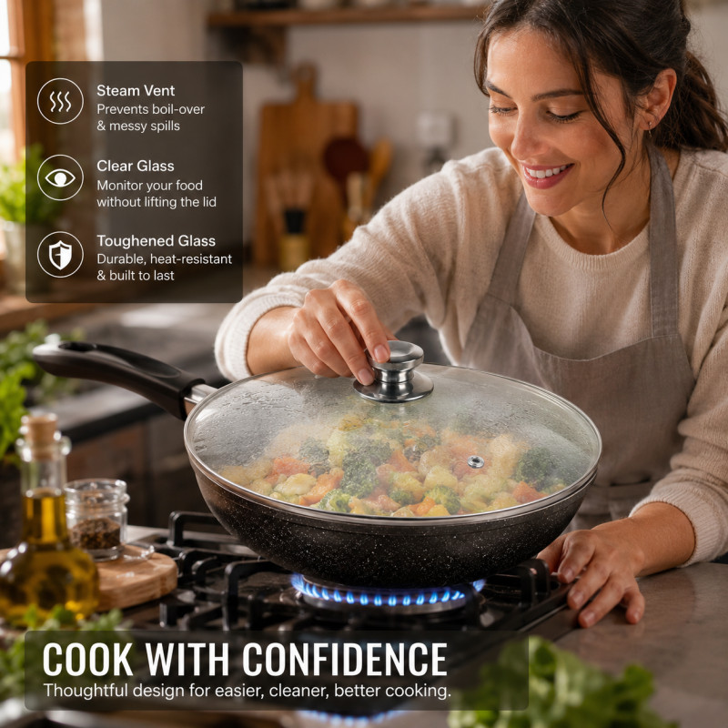 Transparent Beauty Tempered Glass Pot Lid Designed for Everyday Cooking &amp; Kitchen Excellence – Silver (DIA-30, T-30 CM)