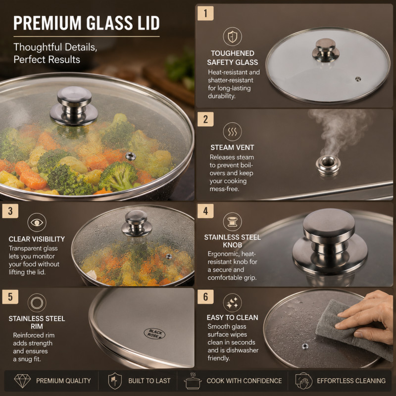 Transparent Beauty Tempered Glass Pot Lid Designed for Everyday Cooking &amp; Kitchen Excellence – Silver (DIA-30, T-30 CM)