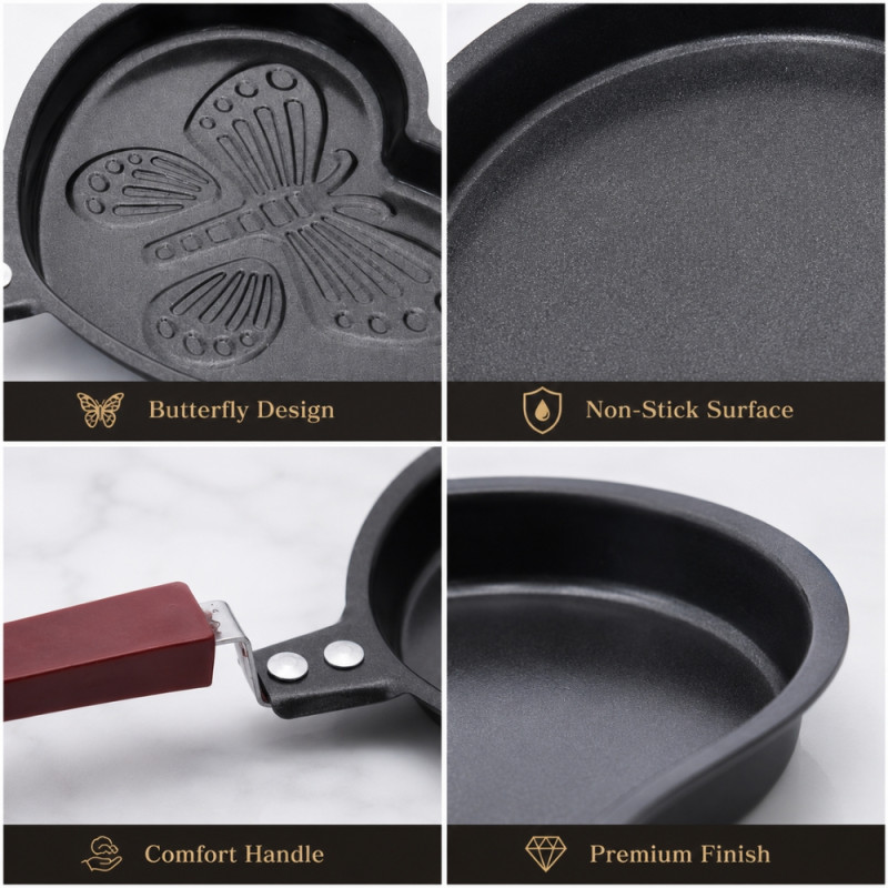 Professional Non-Stick Frying Pan – Wooden &amp; Black Heat-Resistant (2x29cm)