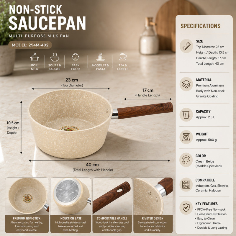 Bold Find Frying Pan Designed for Everyday Cooking & Kitchen Excellence – Beige (H-10.5, W-23, L-40 CM)