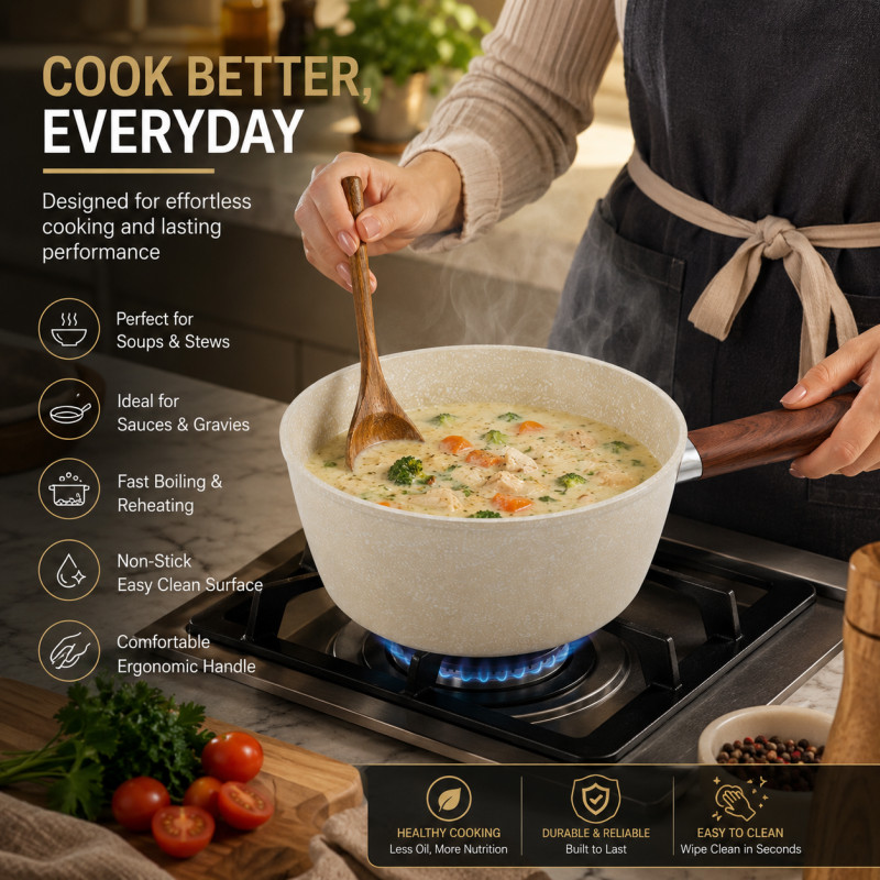 Bold Find Frying Pan Designed for Everyday Cooking & Kitchen Excellence – Beige (H-10.5, W-23, L-40 CM)
