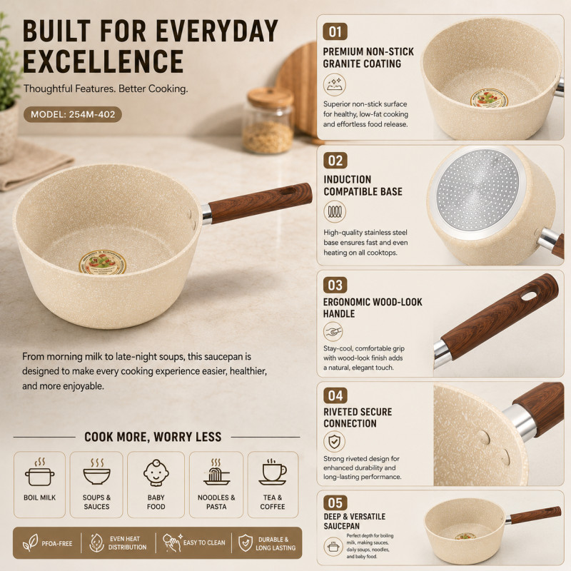 Bold Find Frying Pan Designed for Everyday Cooking & Kitchen Excellence – Beige (H-10.5, W-23, L-40 CM)