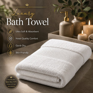 Exclusive premium white cotton bath towel – White (140 x 70cm)