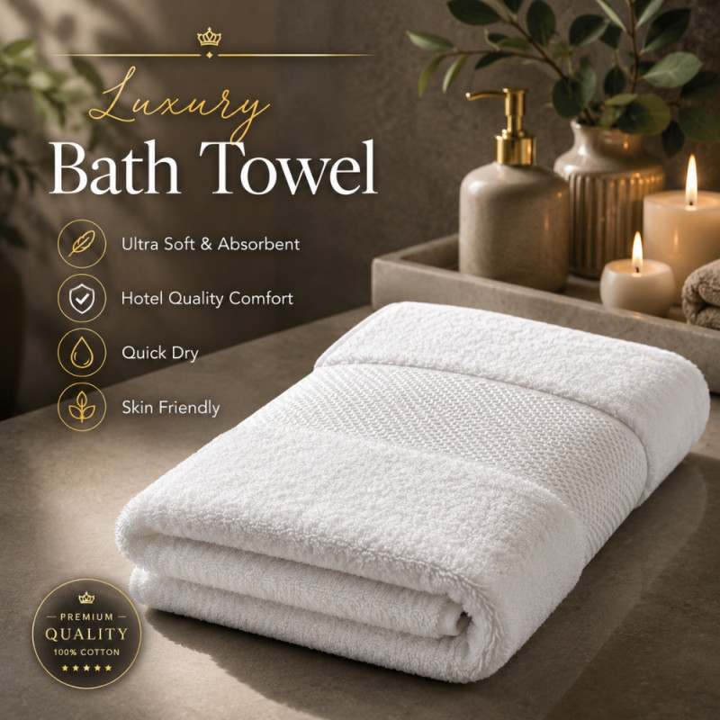 Exclusive premium white cotton bath towel – White (140 x 70cm)
