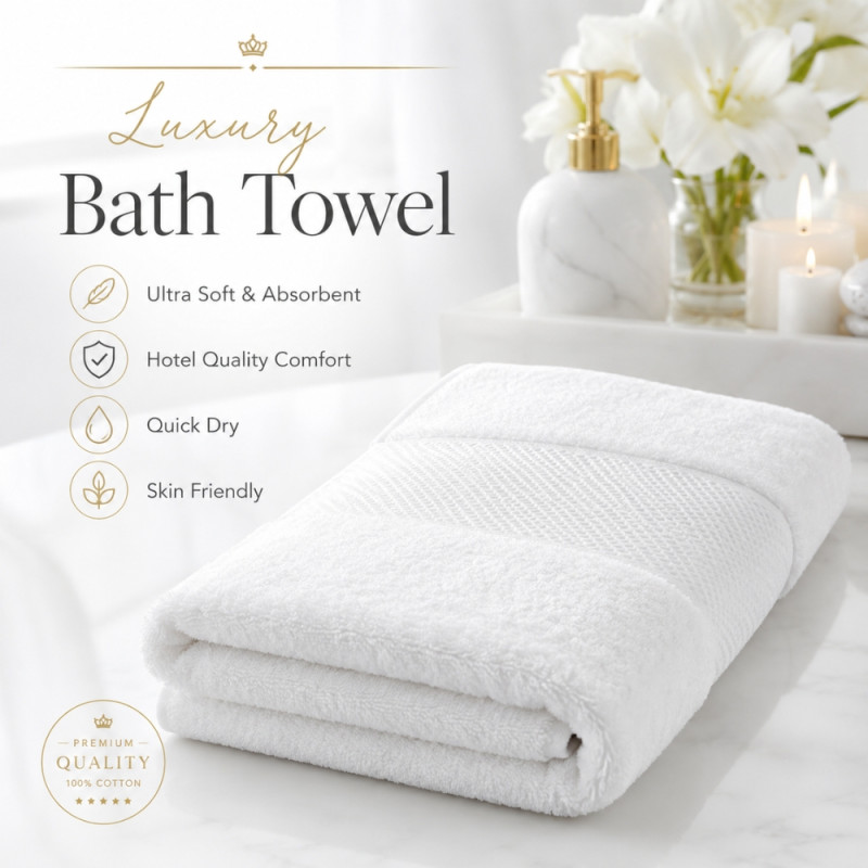 Elite premium white cotton bath towel – White (160 x 80cm)