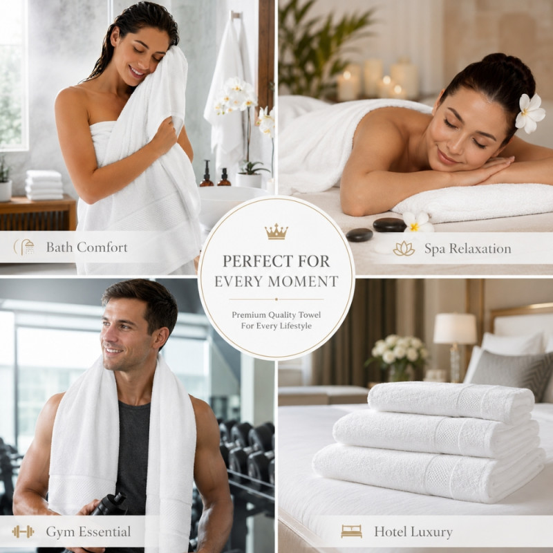 Elite premium white cotton bath towel – White (160 x 80cm)