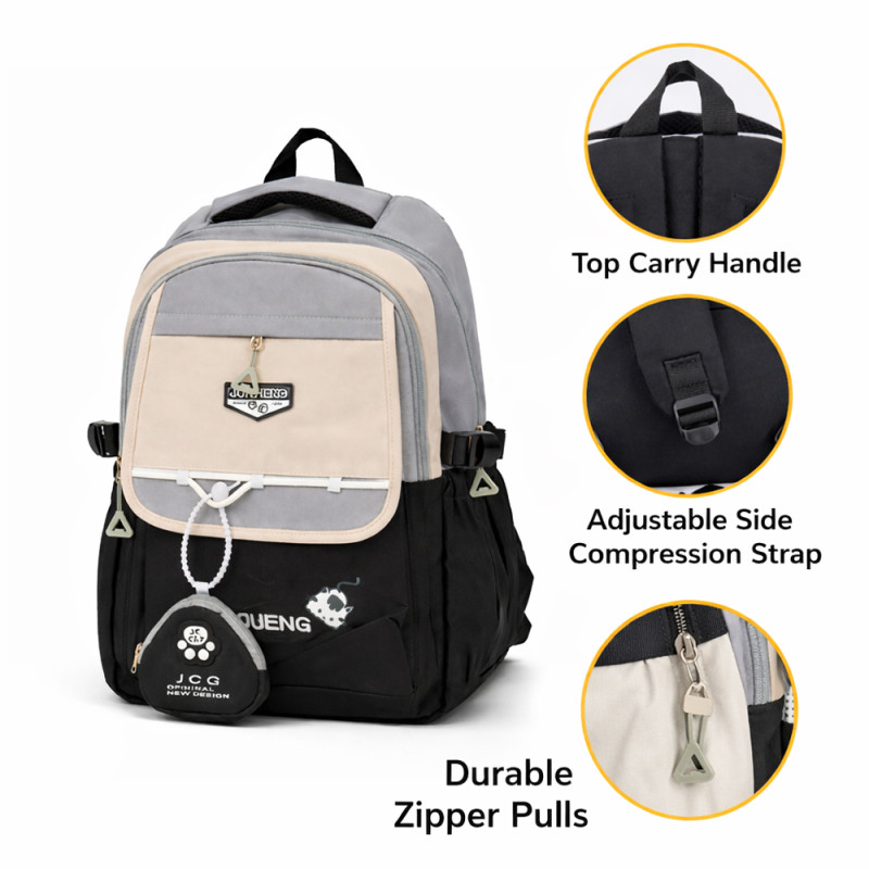 Ergonomic Multi-Pocket School & Travel Backpack – Black & Grey (44cm)