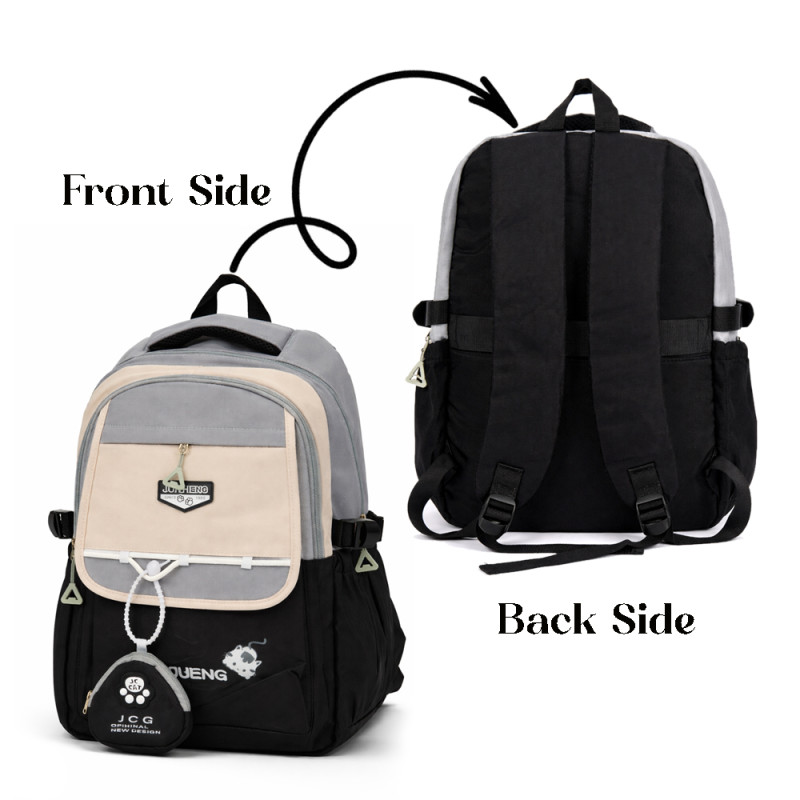 Ergonomic Multi-Pocket School & Travel Backpack – Black & Grey (44cm)