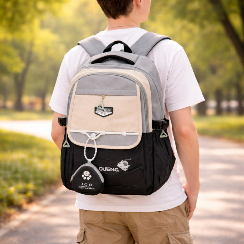 Ergonomic Multi-Pocket School & Travel Backpack – Black & Grey (44cm)