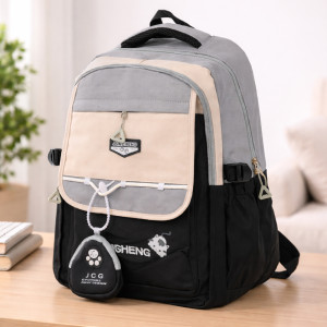 Ergonomic Multi-Pocket School & Travel Backpack – Black & Grey (44cm)