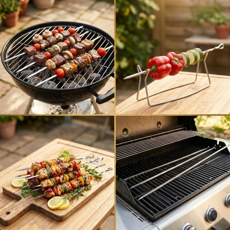 Smart Guard Barbecue Needle Designed for Outdoor Grilling &amp; Family Gatherings – Stainless Steel (H-64.5, W-1 CM)