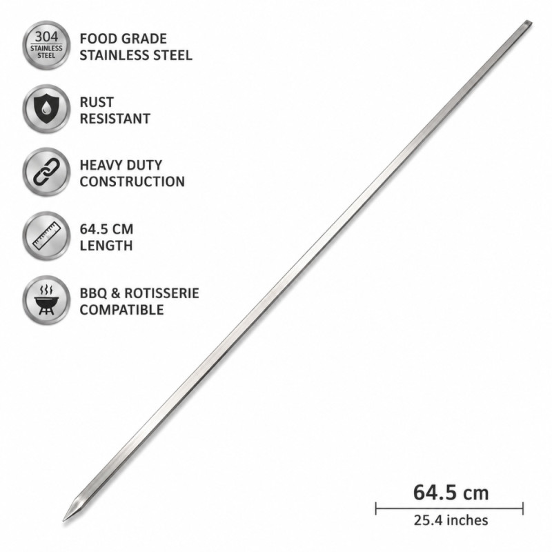 Steel Strength BBQ Skewer Designed for Outdoor Grilling &amp; Family Gatherings – Stainless Steel (L-64.5 CM)