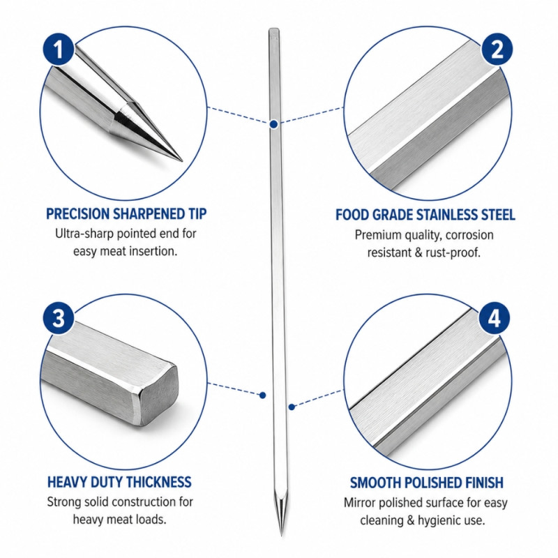 Steel Strength BBQ Skewer Designed for Outdoor Grilling &amp; Family Gatherings – Stainless Steel (L-64.5 CM)