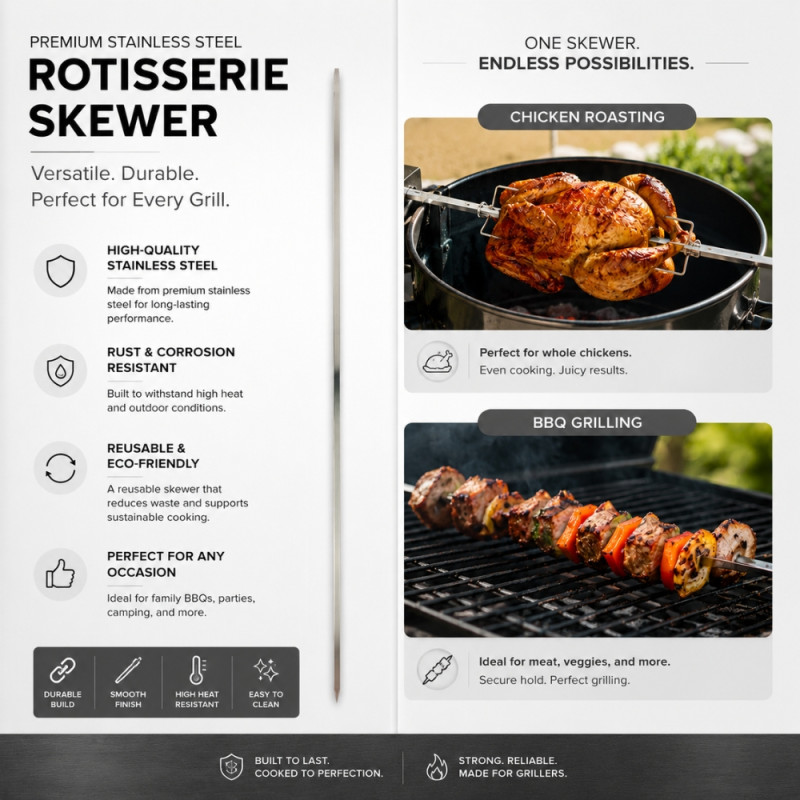 Steel Strength BBQ Skewer Designed for Outdoor Grilling &amp; Family Gatherings – Stainless Steel (L-64.5 CM)