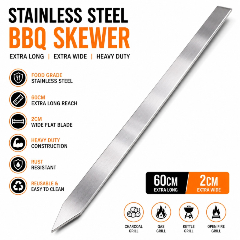 Forged Metal Barbecue Needle Designed for Outdoor Grilling &amp; Family Gatherings – Stainless Steel (W-2, L-60 CM)