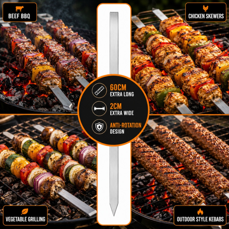 Forged Metal Barbecue Needle Designed for Outdoor Grilling &amp; Family Gatherings – Stainless Steel (W-2, L-60 CM)