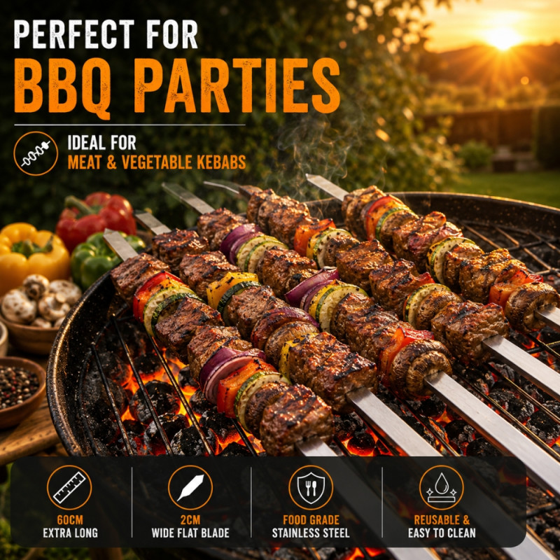 Forged Metal Barbecue Needle Designed for Outdoor Grilling &amp; Family Gatherings – Stainless Steel (W-2, L-60 CM)
