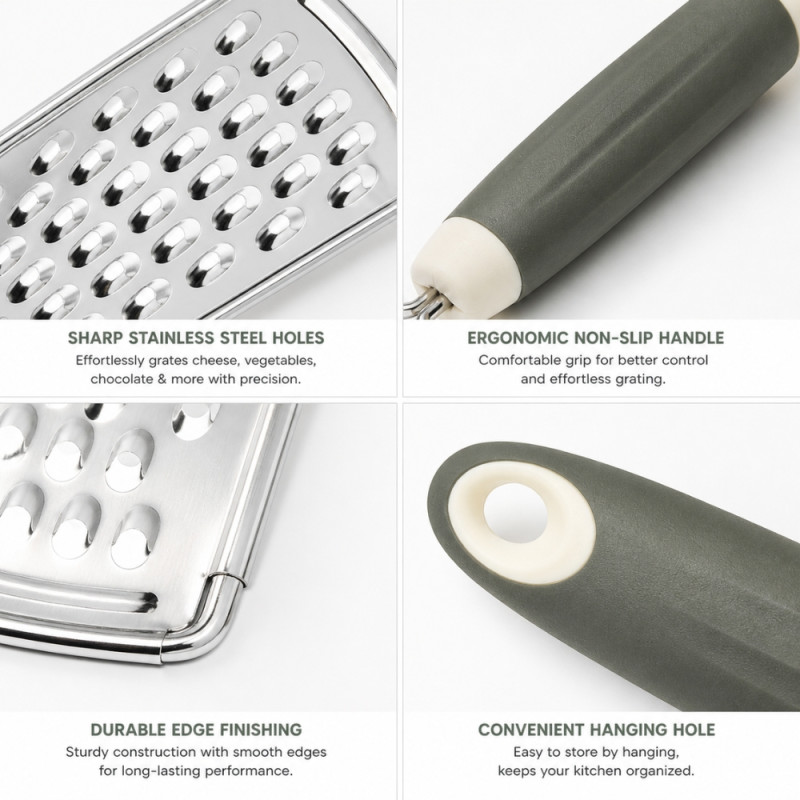 Premium Stainless Steel Handheld Grater – Ergonomic Gray Handle (24x6cm)