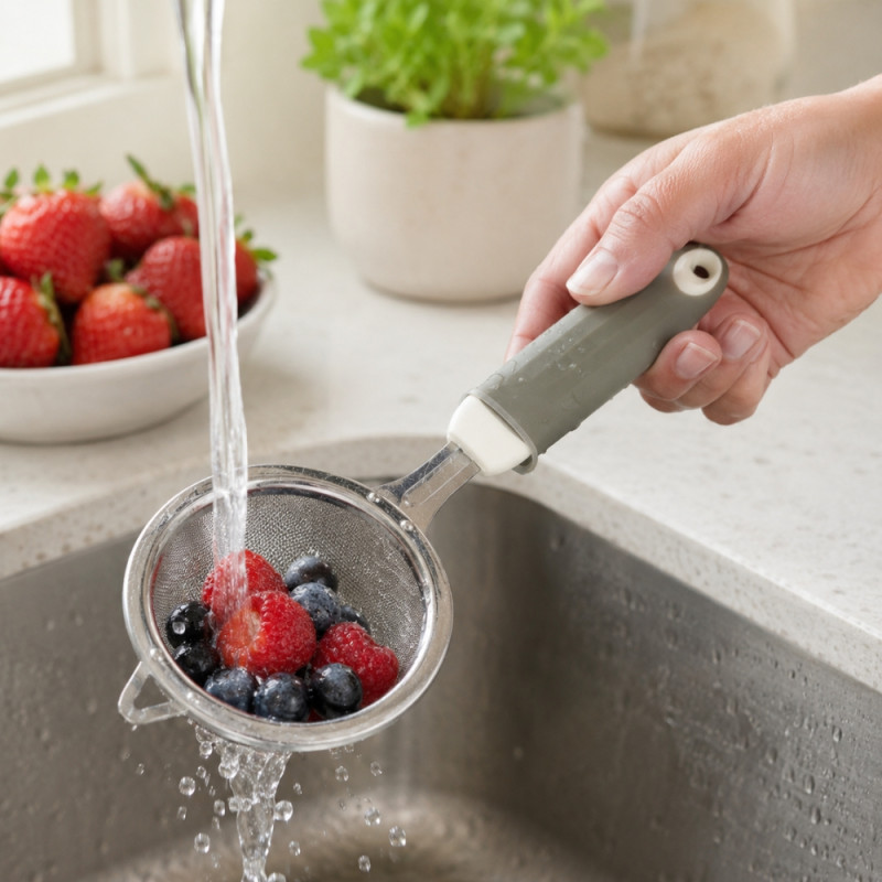 Silicone Strainer with Handle - Silver (Medium)