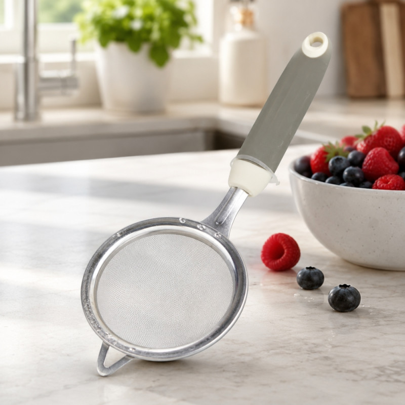 Silicone Strainer with Handle - Silver (Medium)
