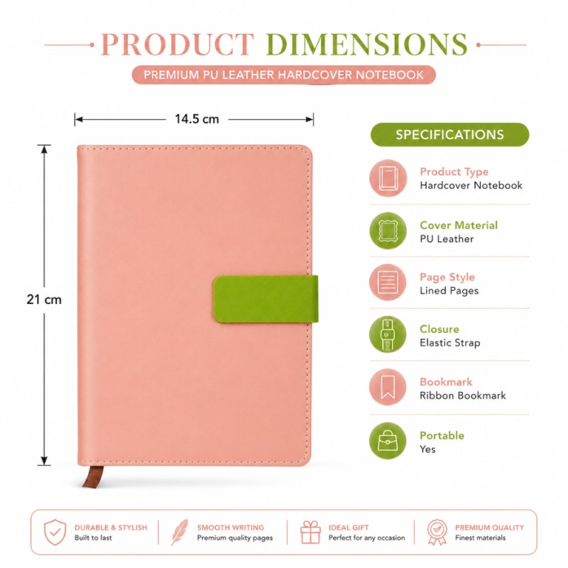 Premium notebook – Light Pink Premium Quality (H-21 x W-14.5cm)