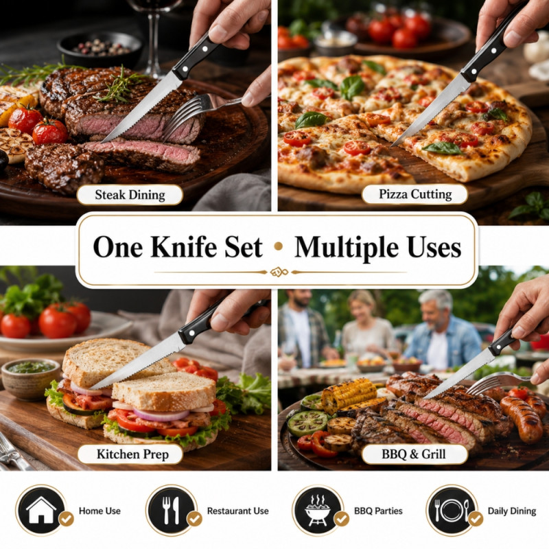 Professional Kitchen Knife Set – Silver &amp; Black Sharp Blades (6PCS22x1.5cm)