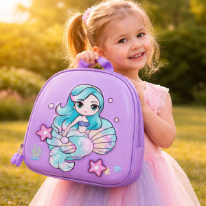Kids Ergonomic Floral School Bag – Light Purple (29cm)