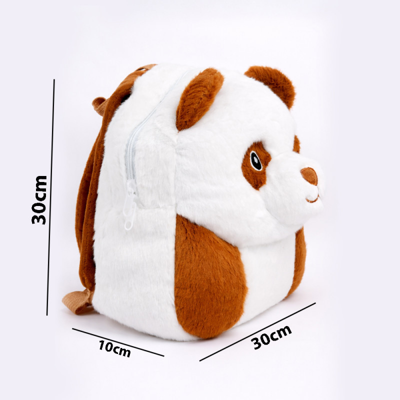 Kids' School Bag Panda Design – White & Brown (30cm)