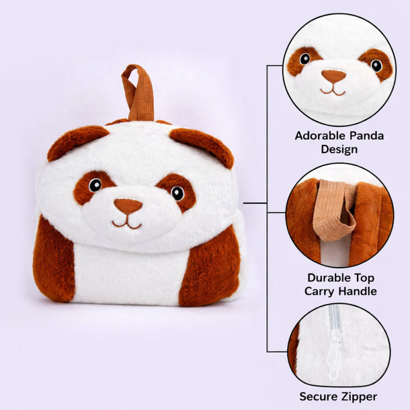 Kids' School Bag Panda Design – White & Brown (30cm)