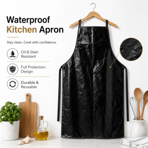 Smart black waterproof apron designed for kitchen and household use – Black (76 x 56cm)