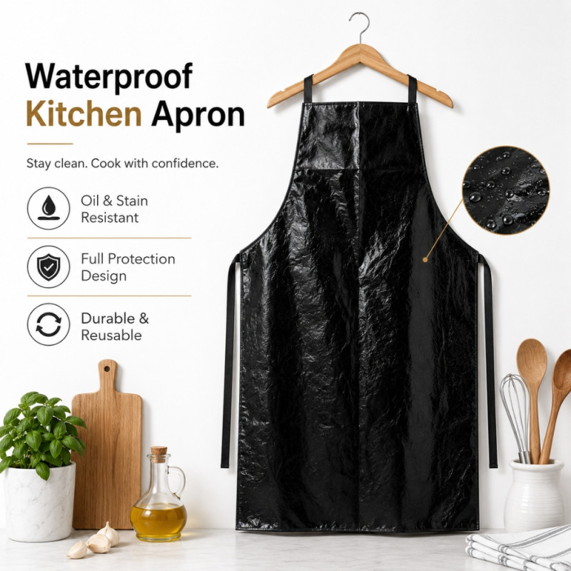 Smart black waterproof apron designed for kitchen and household use – Black (76 x 56cm)
