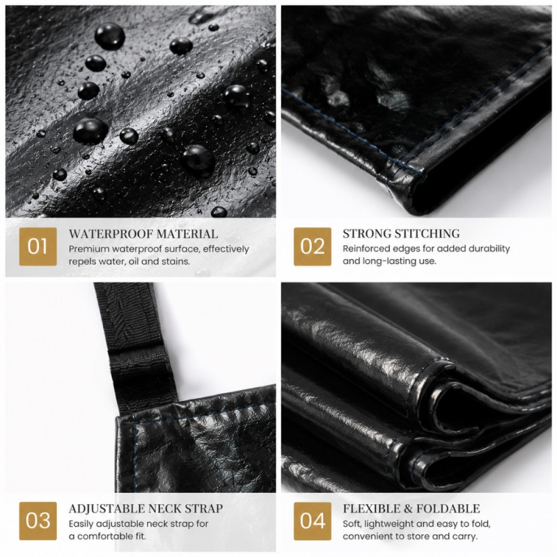 Smart black waterproof apron designed for kitchen and household use – Black (76 x 56cm)
