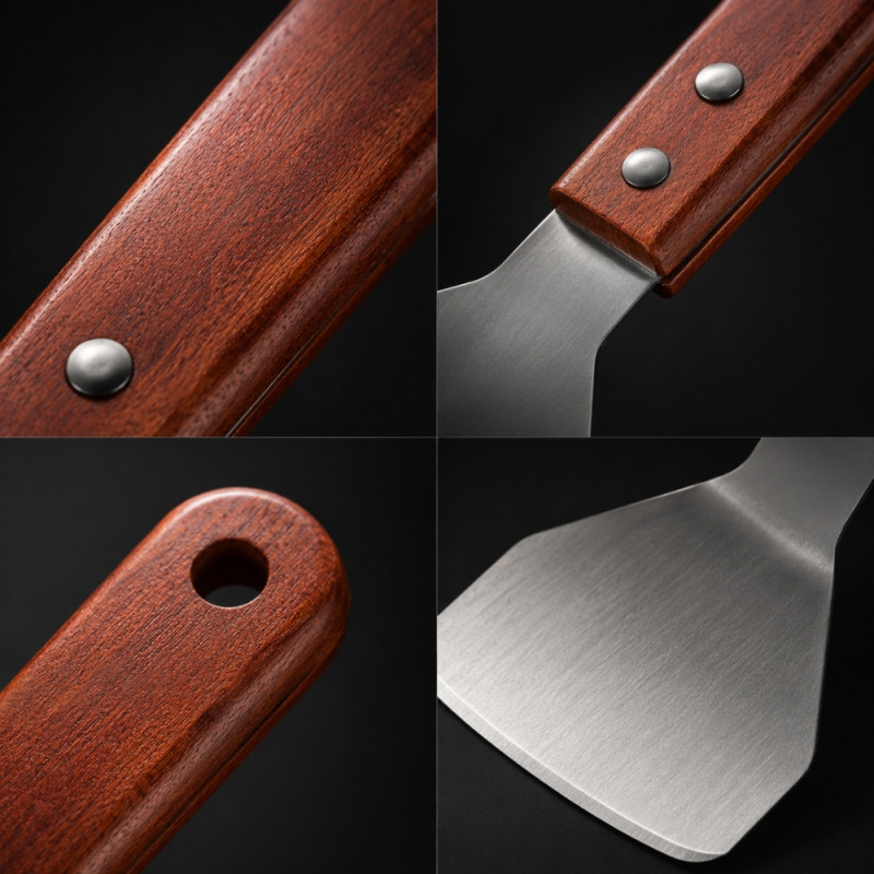 Dynamic high-quality stainless steel turner spatula featuring a durable wooden handle – Silver (32 x 10cm)