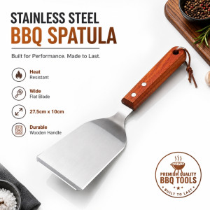 Fluid stainless steel BBQ spatula featuring a wooden handle – Silver (27.5 x 10)
