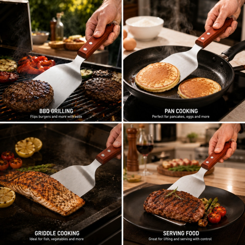 Fluid stainless steel BBQ spatula featuring a wooden handle – Silver (27.5 x 10)