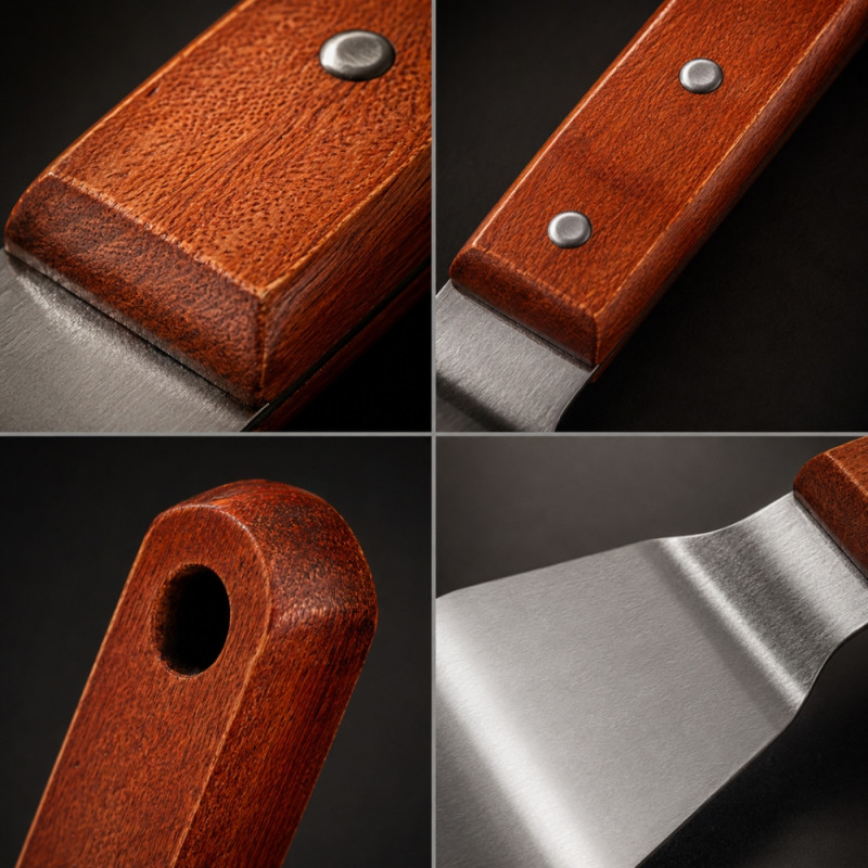 Gourmet stainless steel flat turner spatula with a wooden handle – Silver (28.5 x 8cm)