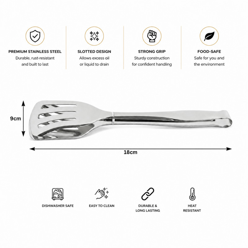 Mysterious premium stainless steel food tongs designed for durability and ease of use in the kitchen – Silver (18x 9cm)