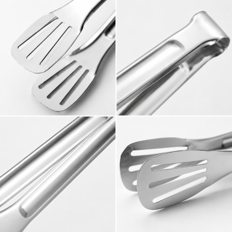 Mysterious premium stainless steel food tongs designed for durability and ease of use in the kitchen – Silver (18x 9cm)